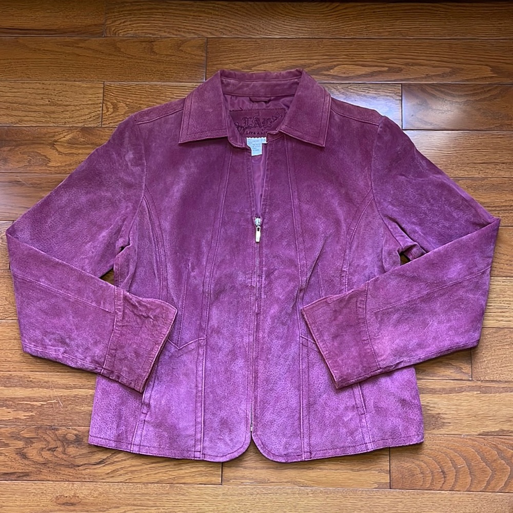 LEATHER JACKET Live A Little Coat Short Raspberry Pink Womens Size Large 3/4 Zip